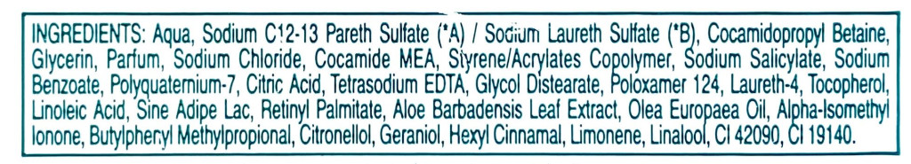 foto van ingrediëntenlijst met synthetische ingrediënten