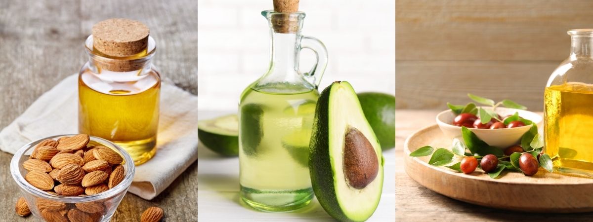 Amandelolie, avocado-olie en jojoba-olie voor huidverzorging